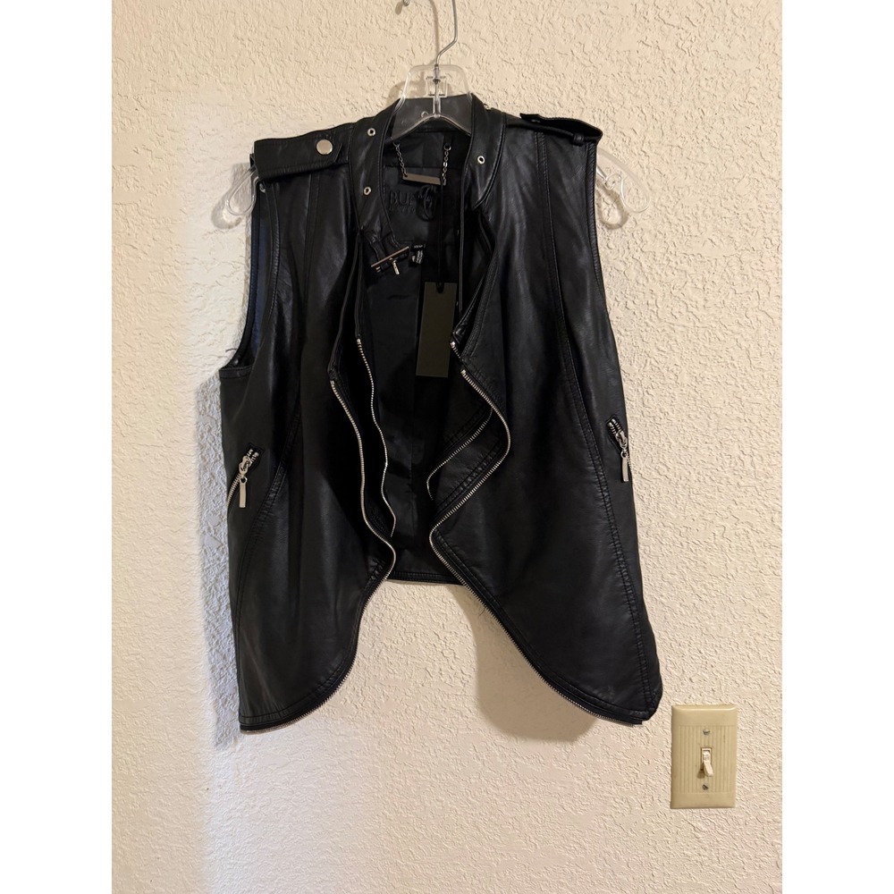 Buffalo David Bitton Womens Faux Leather Moto Vest Black XS New With Tags